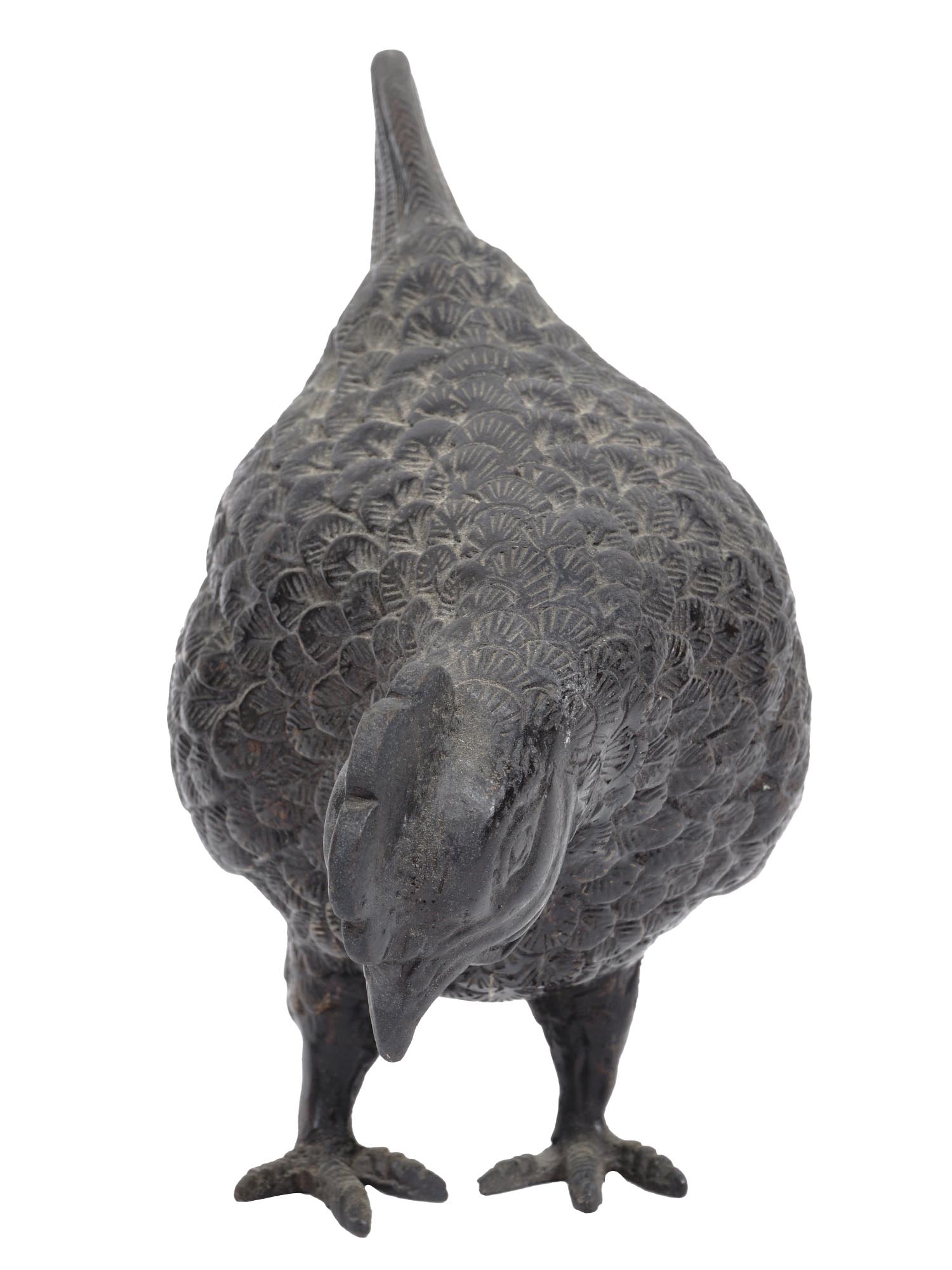 SMALL ASIAN PATINATED BRONZE FIGURINE OF A HEN PIC-2